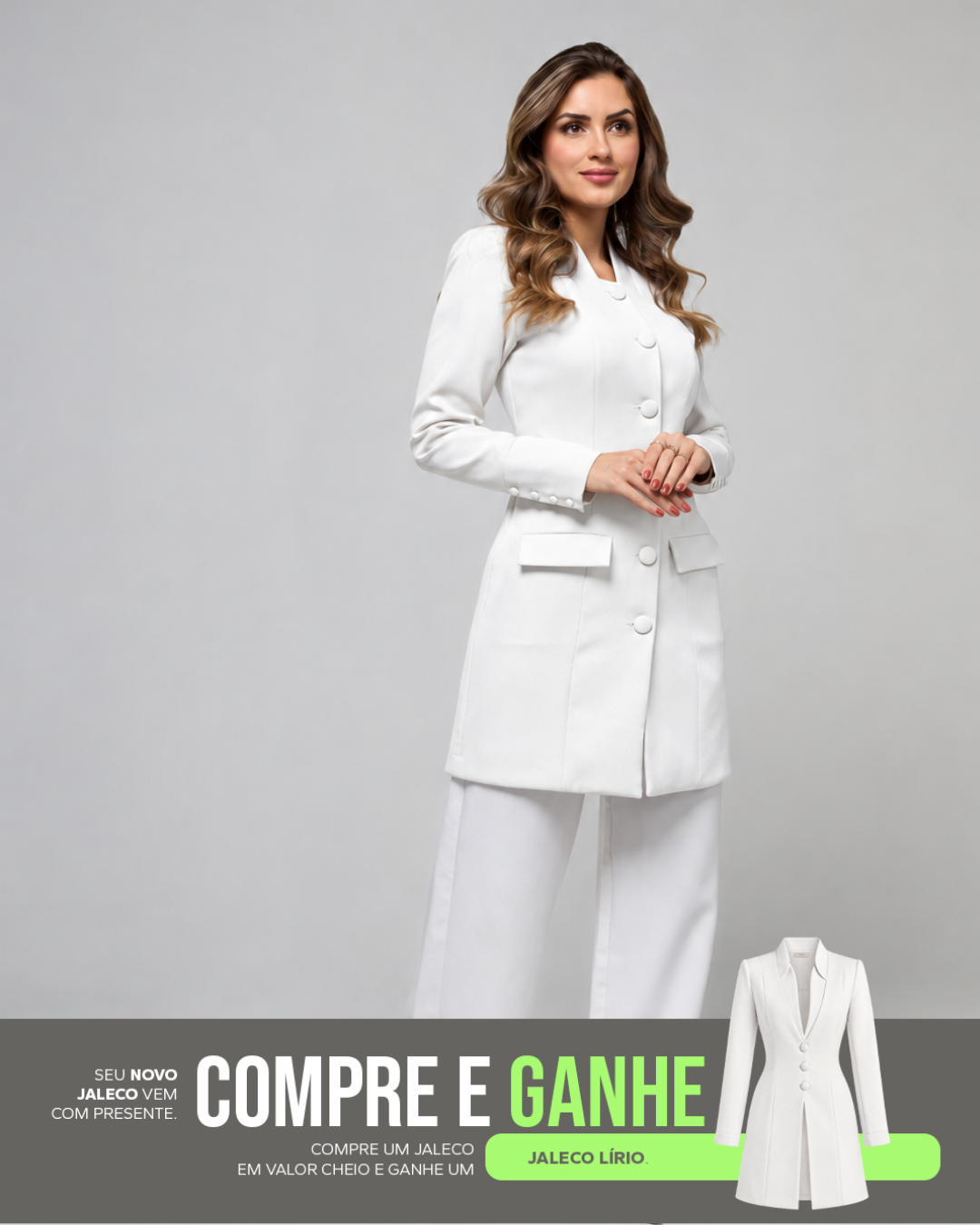 COMPRE Jaleco Jasmin & GANHE Jaleco Lírio Branco